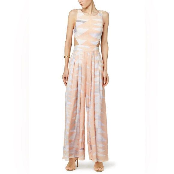 Mara Hoffman Women’s‎ Peach Loom Jumpsuit Cutout Wide Leg Printed- Size 0 - Picture 1 of 8